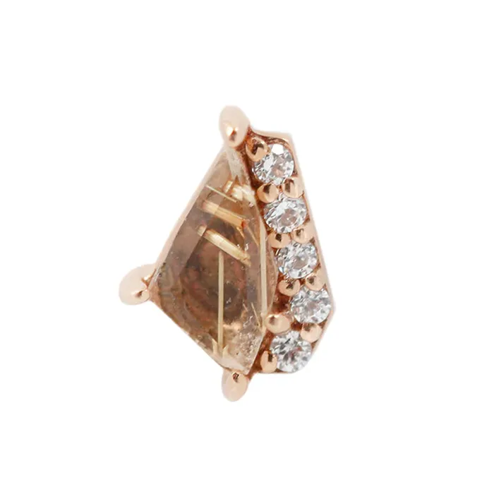 threadless Elevate End in Gold with Rutilated Quartz CZs Buddha Jewelry Organics Earrings