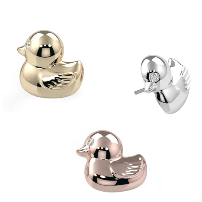threadless Rubber Ducky End in Gold Platinum with CZ Kiwi Diamond Necklaces threadless Rubber Ducky End in Gold Platinum with CZ Kiwi Diamond Necklaces