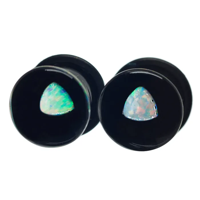 Trillion Opal in Glass Plugs Glasswear Studios Earrings