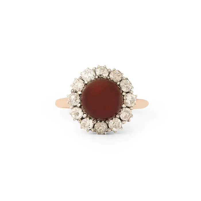 Victorian Garnet and Old Mine Cut Diamond Cluster Ring Antique Rings