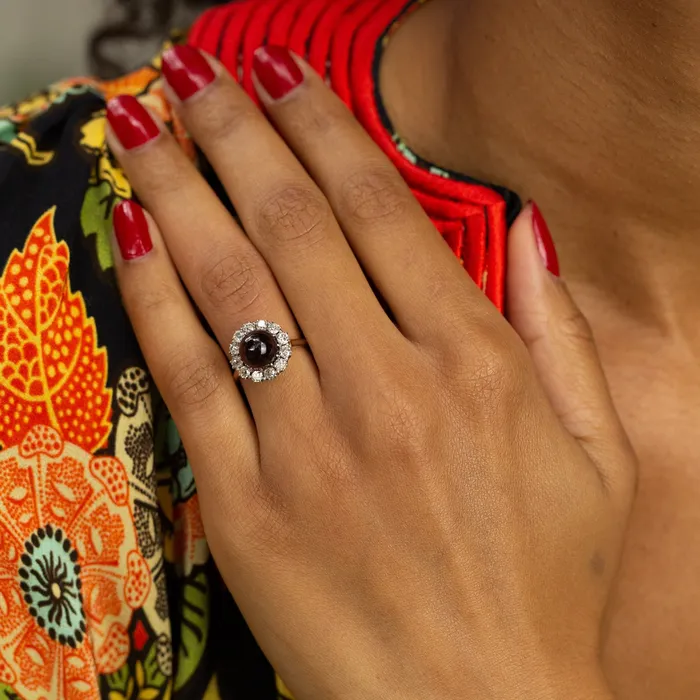 Victorian Garnet and Old Mine Cut Diamond Cluster Ring Antique Rings