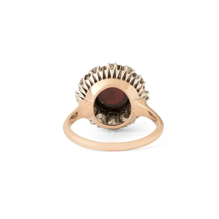 Victorian Garnet and Old Mine Cut Diamond Cluster Ring Antique Rings