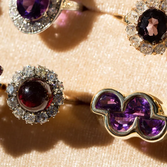 Victorian Garnet and Old Mine Cut Diamond Cluster Ring Antique Rings
