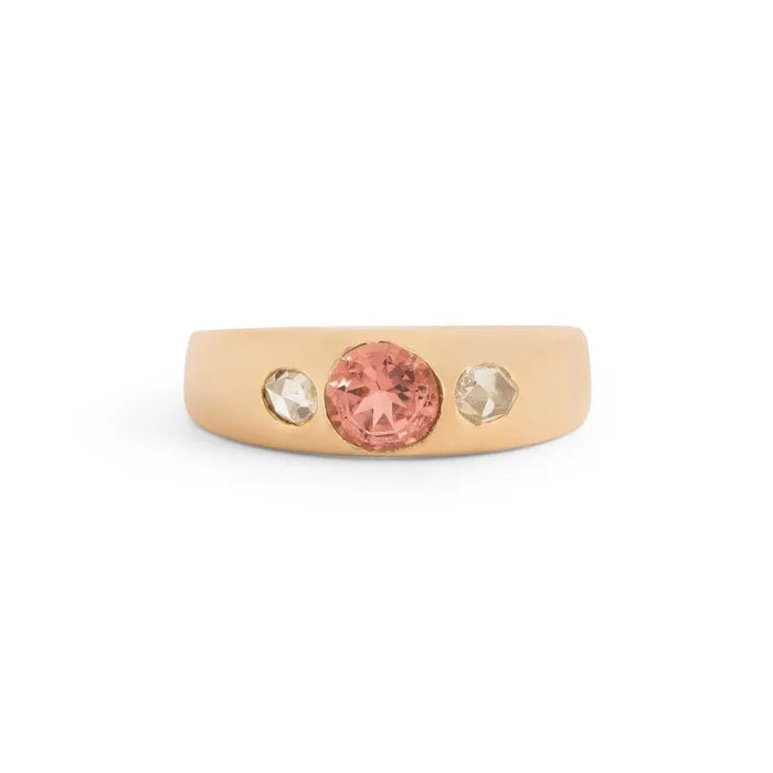 Victorian Pink Tourmaline Diamond and 14k Gold Ring Antique Rings