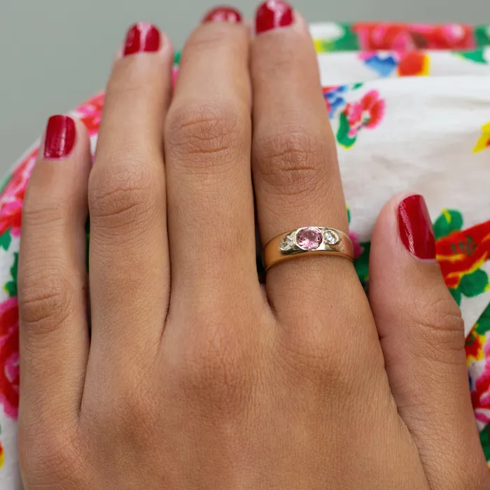 Victorian Pink Tourmaline Diamond and 14k Gold Ring Antique Rings
