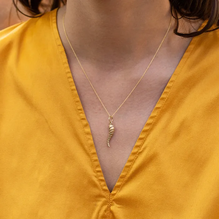 Vintage Charm Necklaces Spiral Cornicello 14K Matte Gold Charm