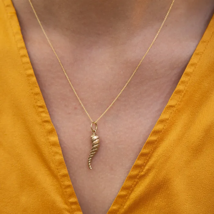 Vintage Charm Necklaces Spiral Cornicello 14K Matte Gold Charm