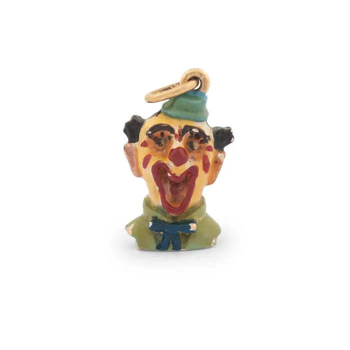 Vintage Earrings Laughing Clown 14k Gold And Enamel Charm