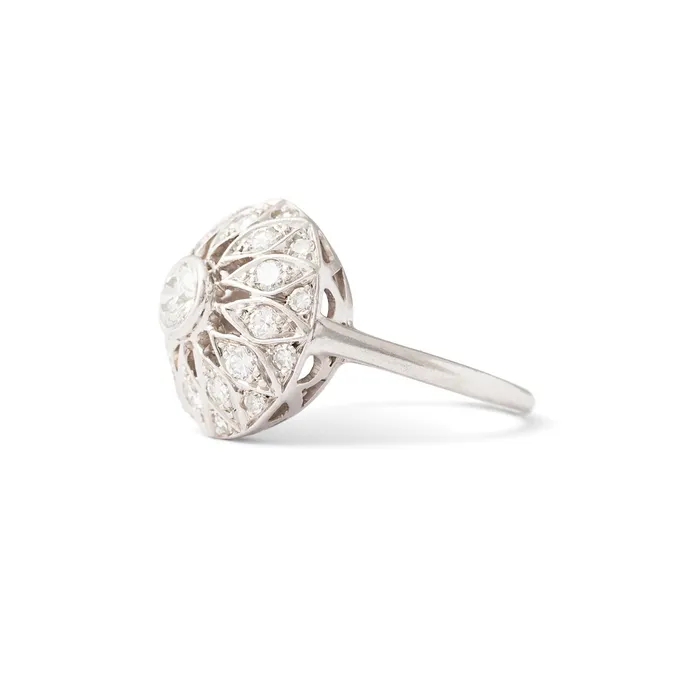 Vintage Floral Diamond and Platinum Dome Ring Rings
