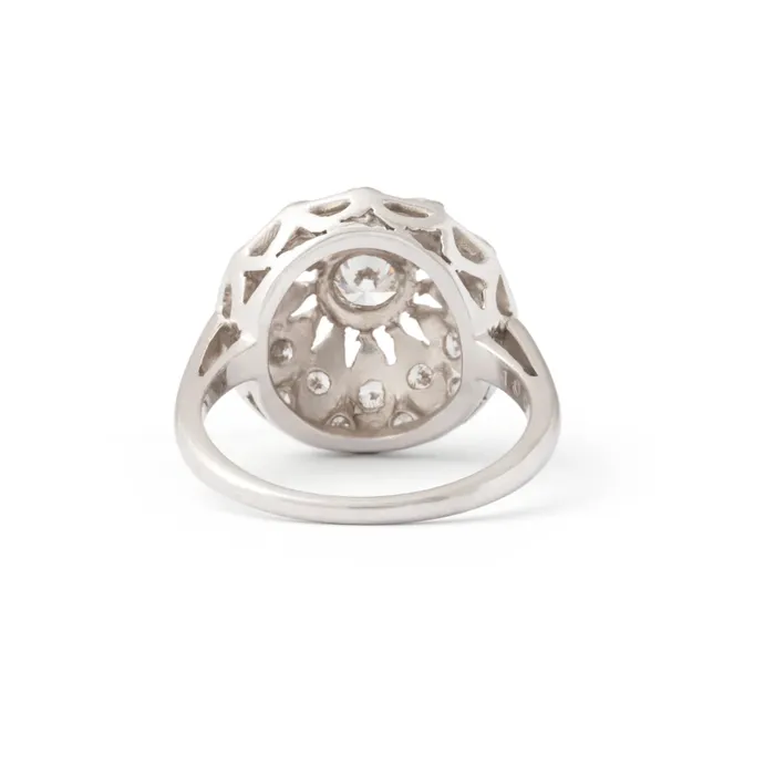 Vintage Floral Diamond and Platinum Dome Ring Rings