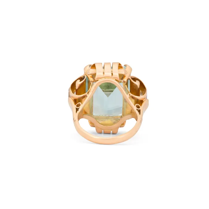 Vintage Large Retro Aquamarine Diamond 14K Gold and Platinum Ring Rings