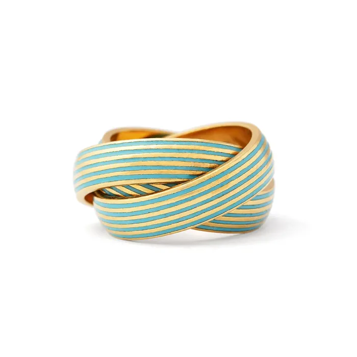 Vintage Rings 18k Yellow Gold And Blue Enamel Rolling Ring