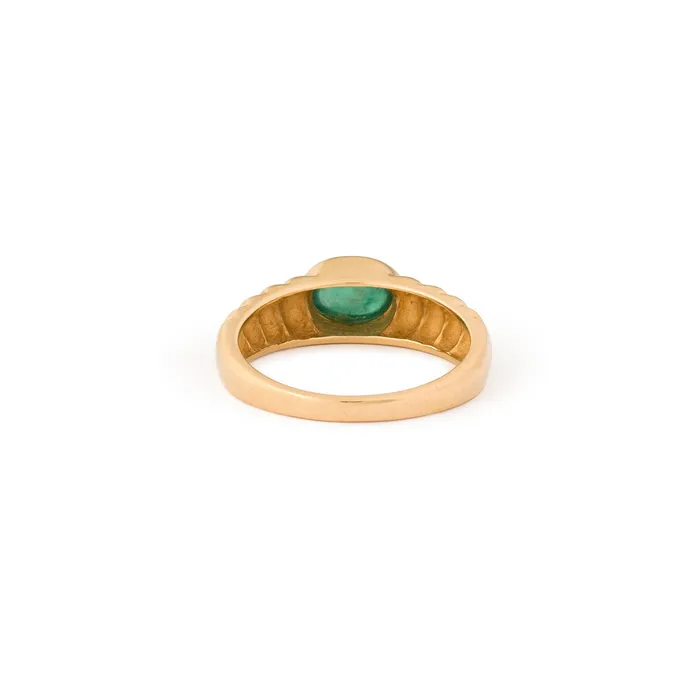 Vintage Rings Emerald Cabochon And 14k Ribbed Gold Ring