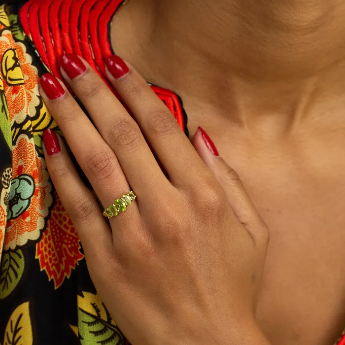 Vintage Rings Peridot FiveStone 14k Gold Ring