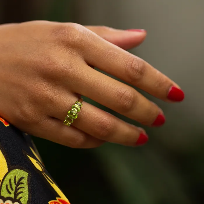 Vintage Rings Peridot FiveStone 14k Gold Ring