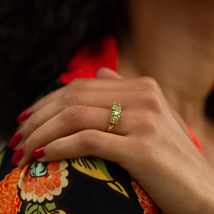 Vintage Rings Peridot FiveStone 14k Gold Ring