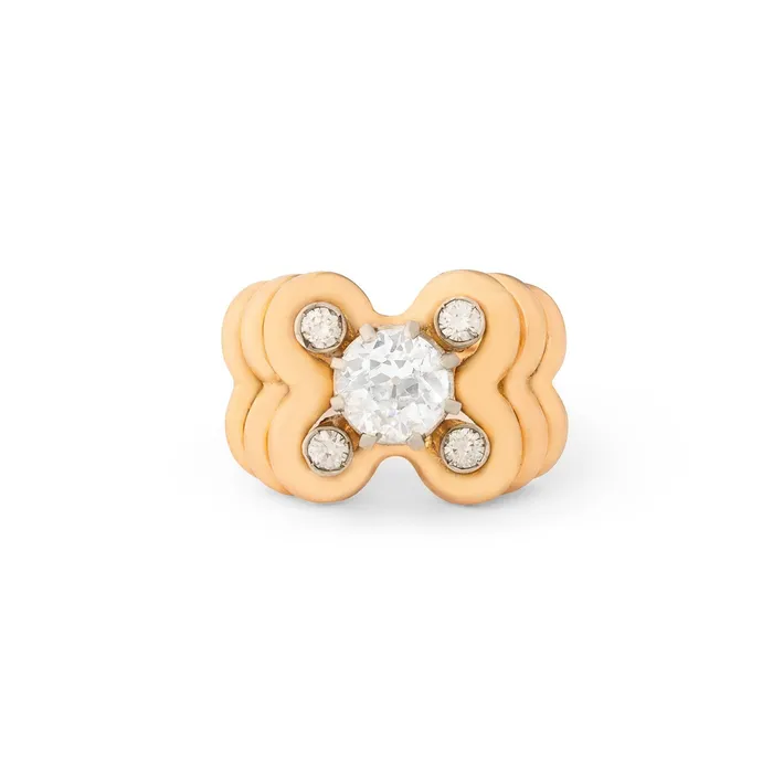 Vintage Rings Retro Old European Cut Diamond Ring in 18k Gold and Platinum