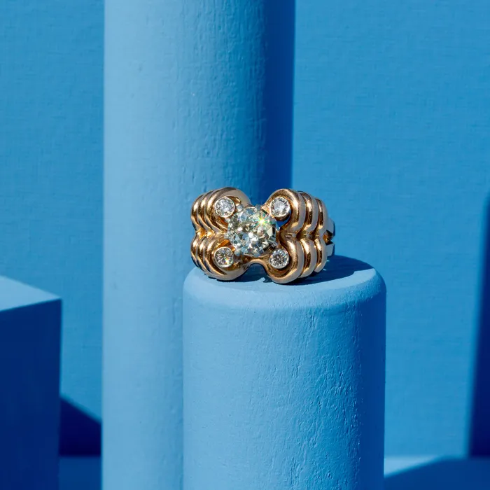 Vintage Rings Retro Old European Cut Diamond Ring in 18k Gold and Platinum