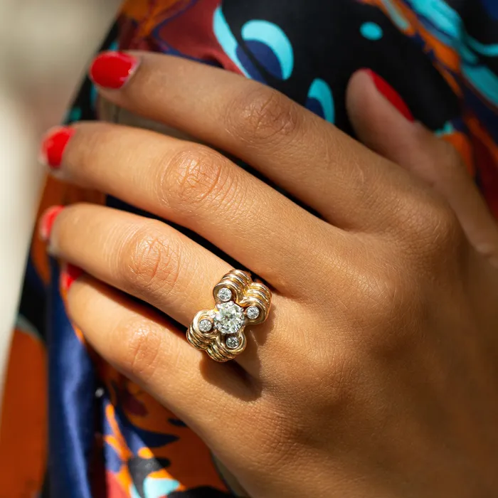 Vintage Rings Retro Old European Cut Diamond Ring in 18k Gold and Platinum