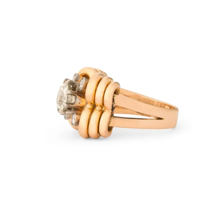 Vintage Rings Retro Old European Cut Diamond Ring in 18k Gold and Platinum