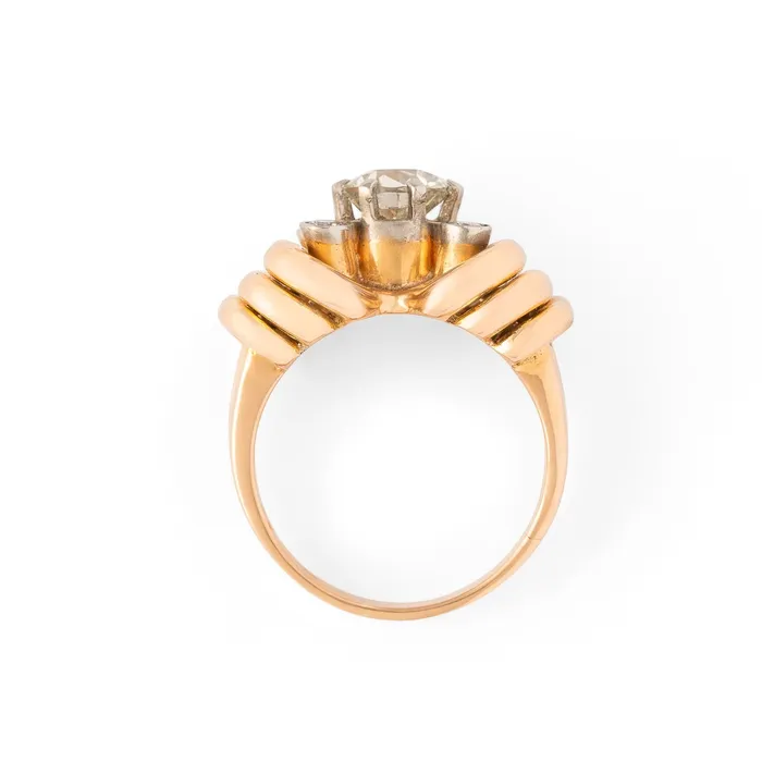 Vintage Rings Retro Old European Cut Diamond Ring in 18k Gold and Platinum