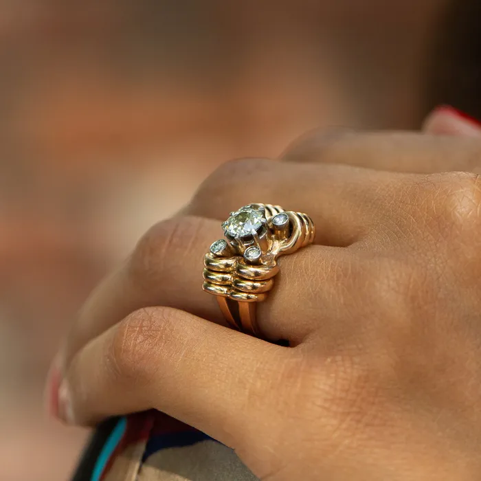 Vintage Rings Retro Old European Cut Diamond Ring in 18k Gold and Platinum