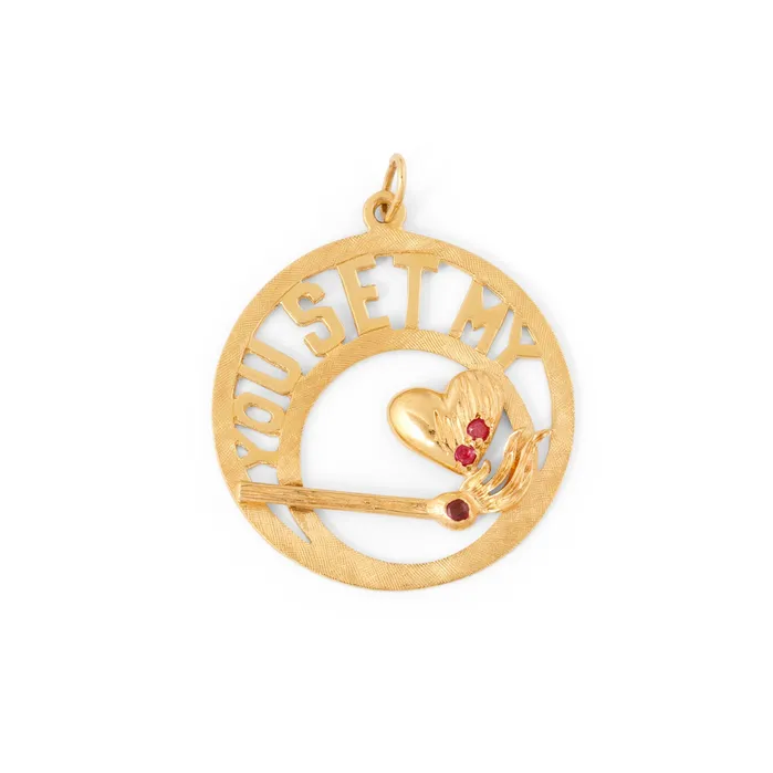 Vintage You Set My Heart On Fire 14k Gold Charm Earrings