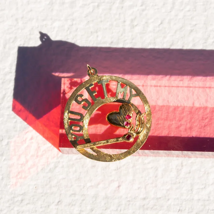 Vintage You Set My Heart On Fire 14k Gold Charm Earrings