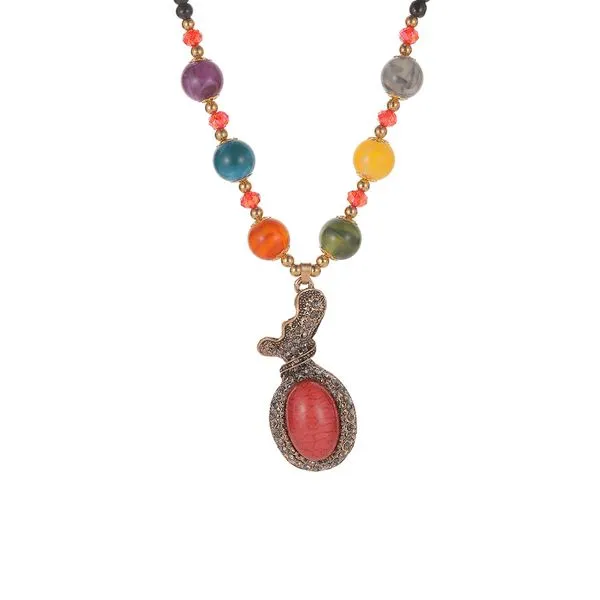 01 Earrings N934 Multi Color Beads Money Bag Red Gemstone Necklace FREE Earrings