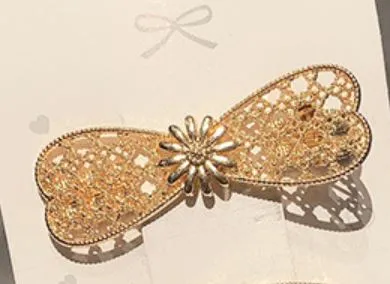 01 H690 Gold Decorated Bow Hair Clip Earrings