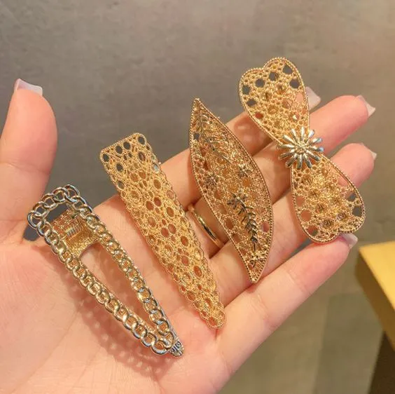01 H690 Gold Decorated Bow Hair Clip Earrings