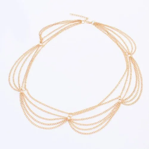01 Necklaces H16 Gold Multi Chain Headdress