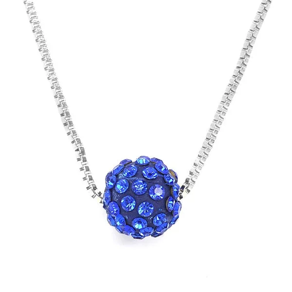 01 Necklaces N1338 Silver Royal Blue Rhinestone Covered Ball Necklace with FREE Earrings