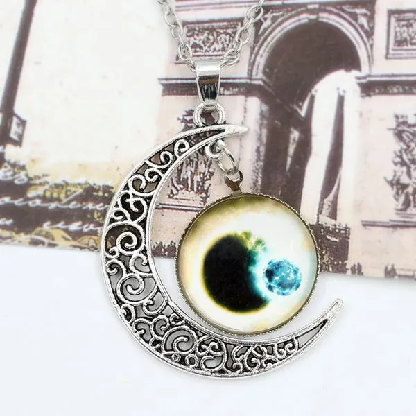 01 Necklaces N1880 Silver Moon Stargazer Necklace with FREE Earrings