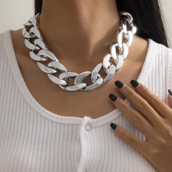 01 Necklaces N2047 Silver Thick Chain Link Necklace with FREE EARRINGS