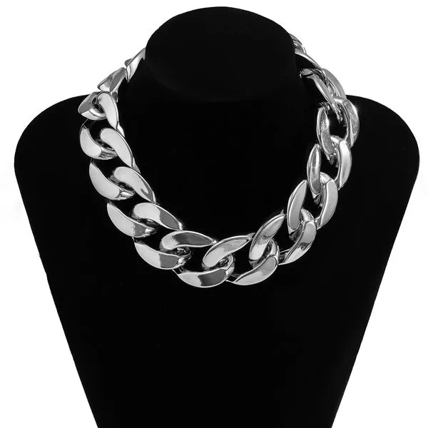 01 Necklaces N2047 Silver Thick Chain Link Necklace with FREE EARRINGS
