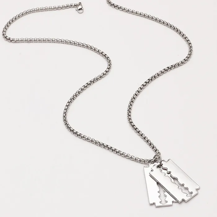 01 Necklaces N2097 Silver Razor Blade Necklace With Free Earrings