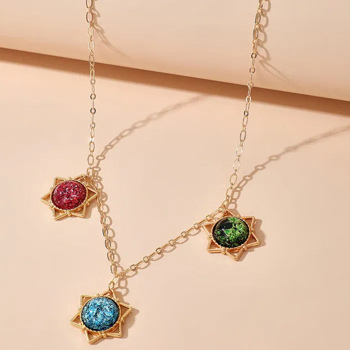 01 Necklaces N33 Gold Colorful Star Necklace With Free Earrings