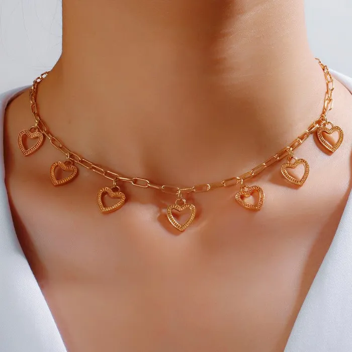 01 Necklaces N916 Gold Chain Link Heart Necklace with FREE Earrings