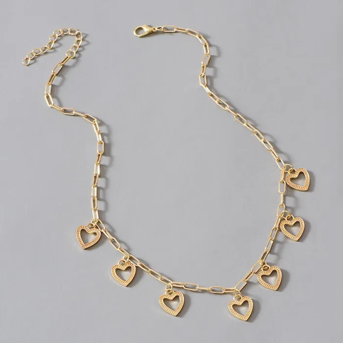 01 Necklaces N916 Gold Chain Link Heart Necklace with FREE Earrings