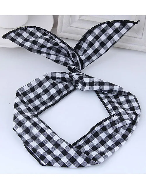 01 Rings H259 Black and White Checkered Pattern Wire Cloth Hair Band