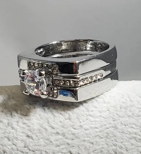 01 Rings R72 Silver 3 Piece Rhinestone Ring Set