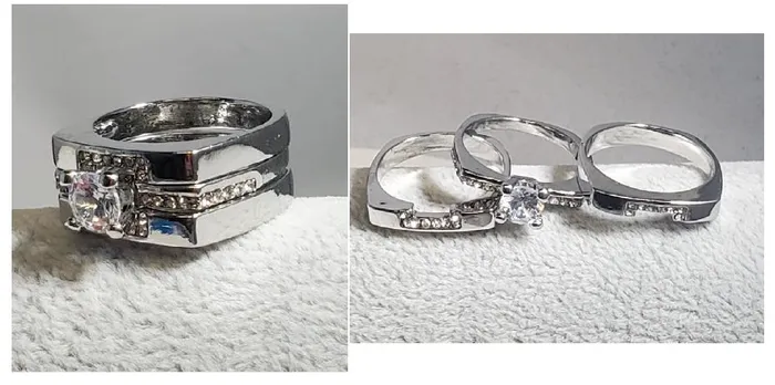 01 Rings R72 Silver 3 Piece Rhinestone Ring Set