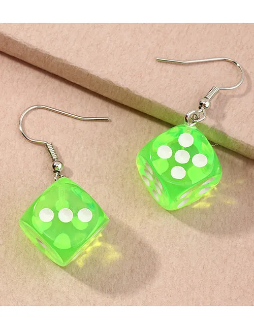 02 Earrings E1361 Lime Green 3D Dice Earrings