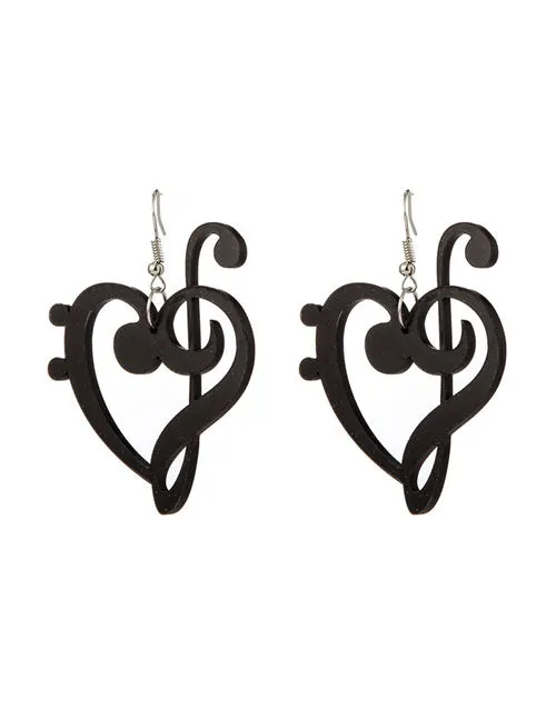 02 Earrings E1805 Black Acrylic Music Note Heart Love Notes Earrings