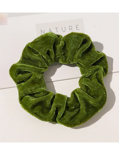02 Earrings H447 Olive Green Velvet Hair Scrunchie