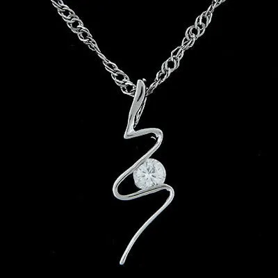 02 L67 Small Silver Squiggle Design with Diamond Necklace with FREE Earrings Necklaces 02 L67 Small Silver Squiggle Design with Diamond Necklace with FREE Earrings Necklaces