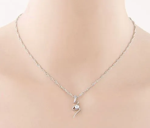 02 L67 Small Silver Squiggle Design with Diamond Necklace with FREE Earrings Necklaces