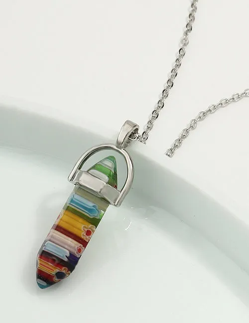 02 Necklaces N1337 Silver Multi Color Imitation Natural Stone Necklace With FREE Earrings