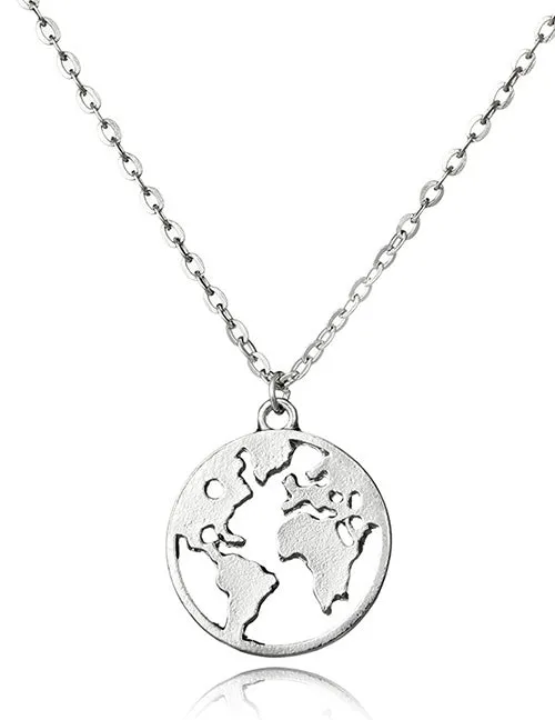 02 Necklaces N794 Silver Earth Necklace With FREE Earrings